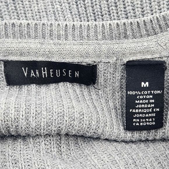 Van Heusen Crew Neck Sweater Mens Size Medium Gray Winter Cold Weather Cabincore - Picture 6 of 6